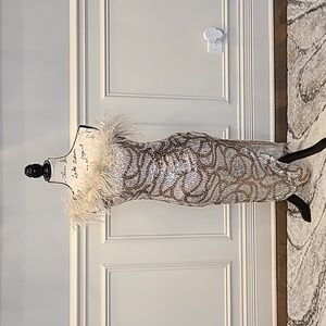 Medium length dress with feathered collar by Akira(used)